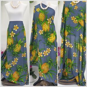Gray Yellow Pineapple Plumeria MAXI SARONG Kīkepa Pareo Beach Wrap Skirt